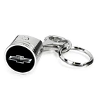 Chevrolet Black Logo Engine Piston Style Chrome Metal Key Chain