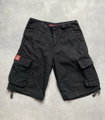 Vintage Y2K Molecule Black Cargo Short Size Multi Pocket Drawstring Tactical