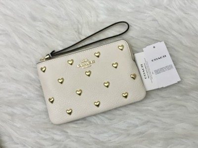 Coach Corner Zip Wristlet With Heart Rivets CDF06 | eBay