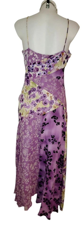 Vtg Y2k Womens Purple Silk Floral Sequin Patchwork Coquette Fairycore Dress Sz 8 - Image 2 of 3