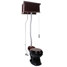 Dark Oak Flat High Tank Toilet with Elongated Bowl and Satin Z-Pipe