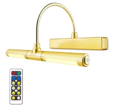 Wireless Picture Light 13" Antique Brass Art Lamp with Remote AA Battery Power