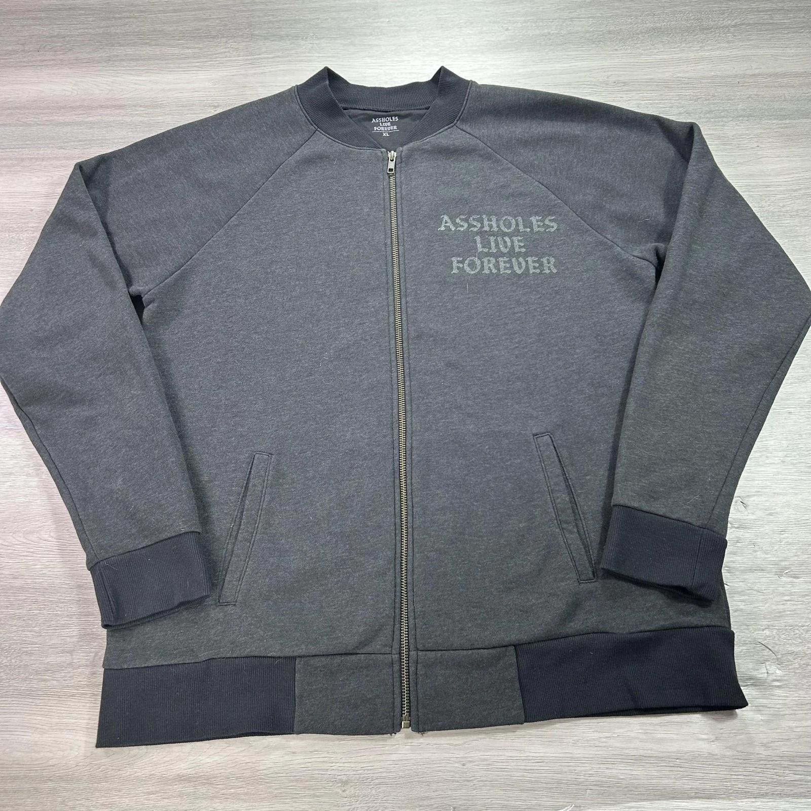 Assholes*s Live Forever Jacket Mens XL Gray Full Zip Bomber Sweatshirt image 1