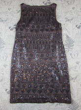 Suzi Chin Maggy Dress Womens Minimalist Sequins Silk Bld Sheath Taupe cocktail 6