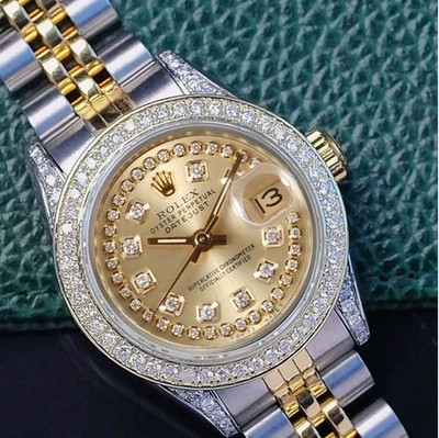 Rolex Datejust Ladies Two-Tone Gold Steel Champagne String Diamond 1.60cts Watch