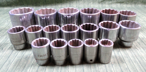 Lot of (18) CRAFTSMAN 3/4" Drive 12-Pt. SAE Sockets "G Series" - U.S.A.