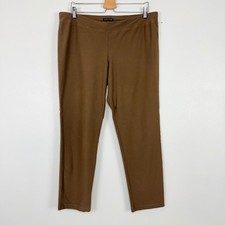 Eileen Fisher Washable Stretch Crepe Ankle Pants Women L Brown Pull On Neutral
