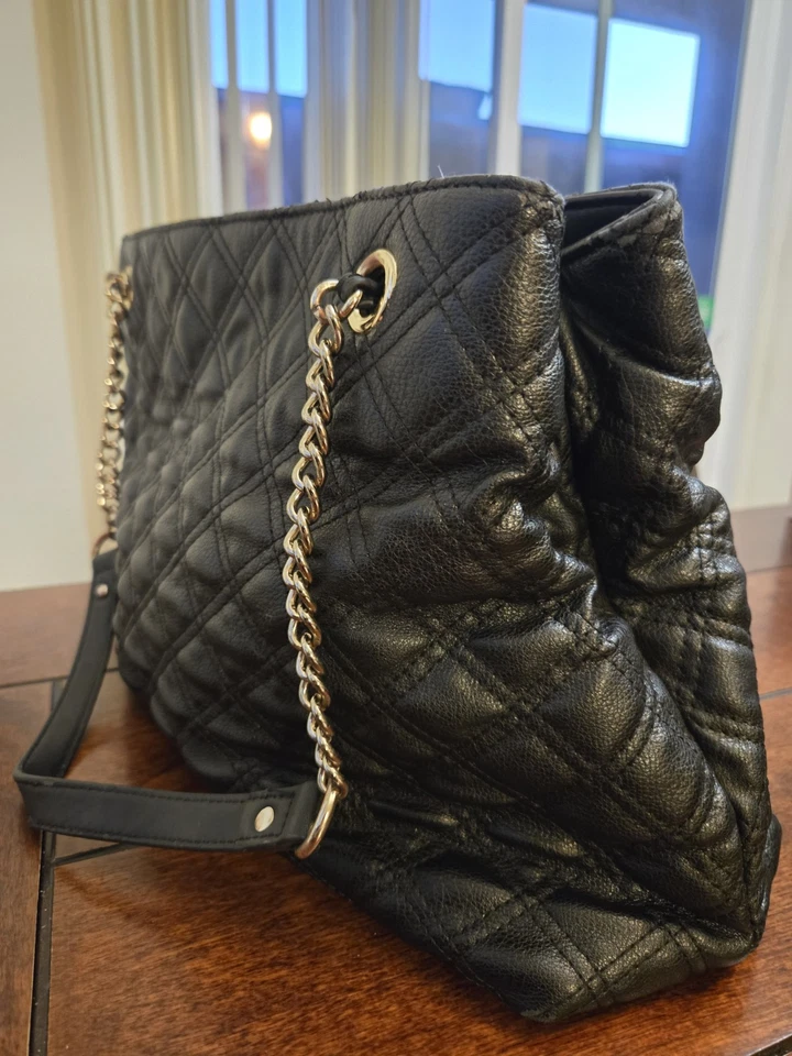 Anne Klein Womens Quilted Faux Leather Chain Strap Handbag Logo Tote Black - Image 2 of 4