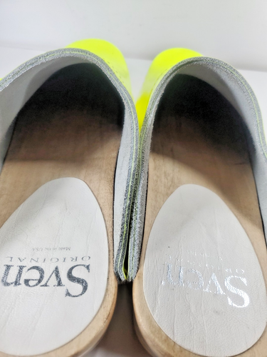 Sven Zoccoli Donna Legno 12,5/13 EU 43 Pelle Giallo Neon Grossi Slip On - Foto 8 di 10