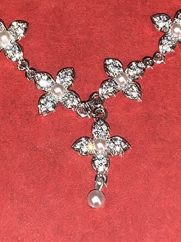 Vintage 1990s Swarovski Genuine Crystal & Pearl Silver-toned Necklace Adjustable - Picture 12 of 24