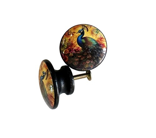 Set 6 pomelli e tiranti per cassetti in legno di pavone reale - Foto 3 di 3