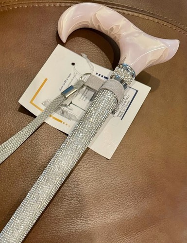 2 Damen Stöcke weiß und schwarz PERLE DIAMANT GRIFF mit STRASS BLING - Bild 2 von 6