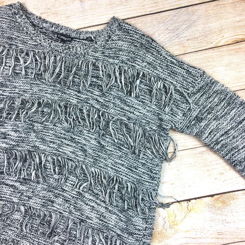 Express Womens Marled Grey Fringe Tunic Sweater Chunky Size M - Imagen 3 de 8