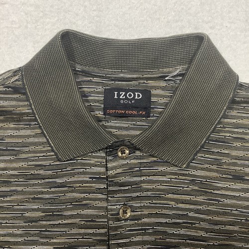 Izod Golf Cotton Cool-FX Polo Shirt Men's Large Gray Brown Black Striped - Picture 2 of 10