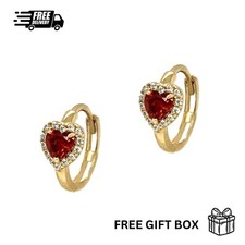 14k Yellow Gold Heart Huggie Hoop CZ Earrings