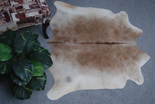 Véritable Marron et Blanc Cuir de Vache Tapis – Petit Naturel à Poils Accent Mat - Bild 9 von 10