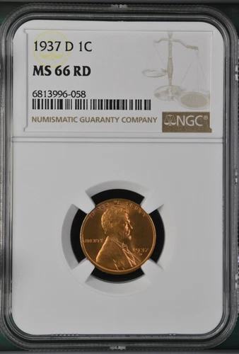 1937-D 1C RD Lincoln Wheat One Cent NGC MS66RD   6813996-058