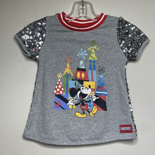 Disney Mickey Mouse Sequin Birthday T-Shirt Size XS 4/5 School Casual - Picture 8 of 8