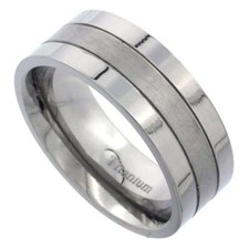 8mm Titanium Comfort Fit Wedding Band Ring w/ 2 Grooves, Brushed Finish Center