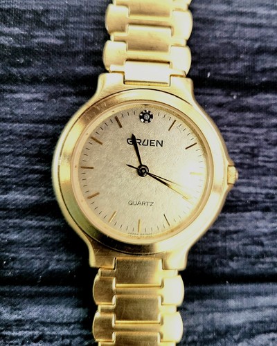 Exquisite Rare Retro Vintage Gruen Diamond Gold Lead Dial Men's Watch - Picture 3 of 8