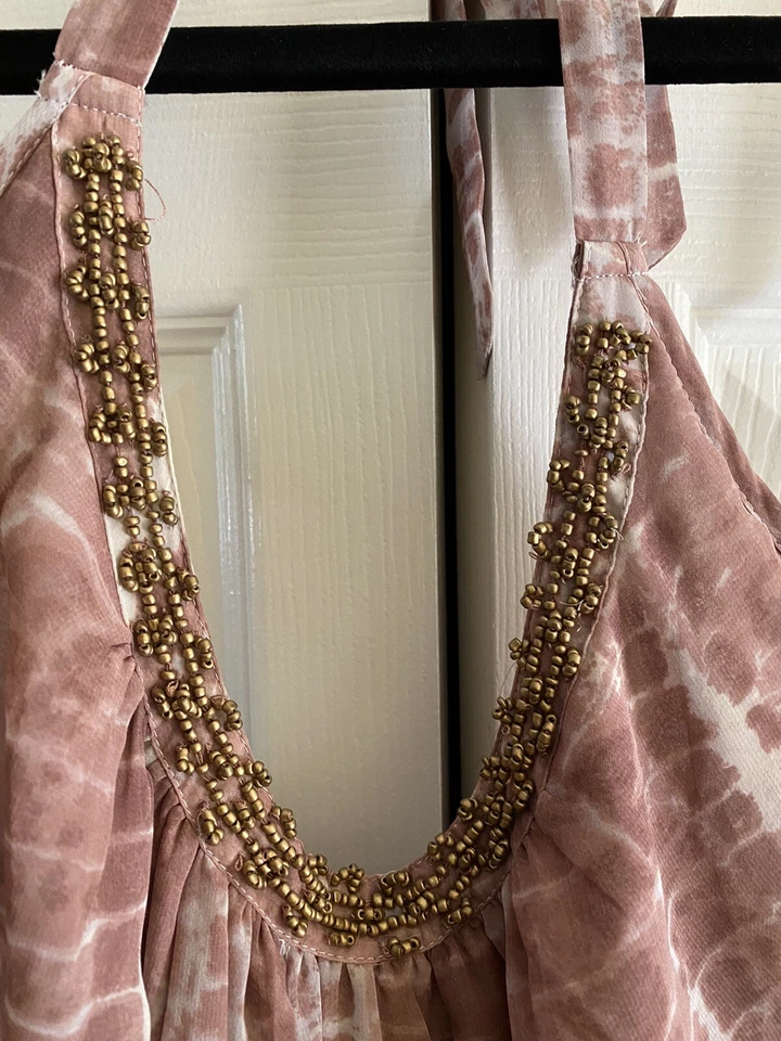 Maternity Pink Halter Neck Layered Maxi Dress Chiffon Size Medium - Image 4 of 4