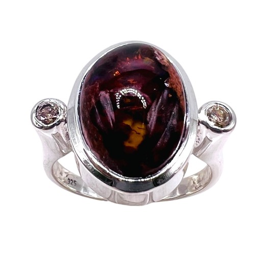 6,00 ct natürlicher mexikanischer Feueropal Sterlingsilber Damenring Diamant Seite Größe 7