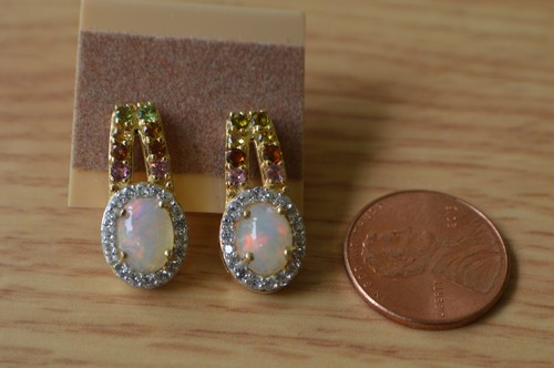 3.00ct Ethiopian Opal / Multi Gem Earrings 14K Yellow Gold over Sterling Silver - Picture 6 of 8