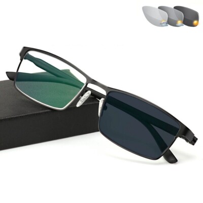 Mens Transition Photochromic Reading Glasses Readers Metal Sunglasses +1.0~+4.0