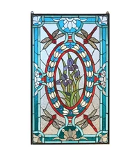20.5" x 34.25"  Tiffany Style stained glass window panel Dragonfly Iris QA585
