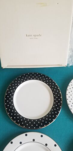 Lenox Kate Spade Larabee Road Black Set of 4 Tidbit Plates MIB Dots - Picture 2 of 5