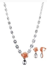 Kid's Princess Beauty and The Beast Clear Teardrop Necklace and Earring Set