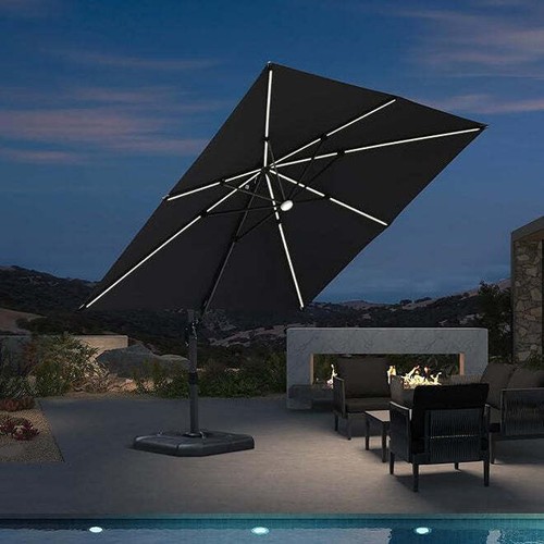 PURPLE LEAF Grey Patio Cantilever Outdoor Umbrella with 360 Degree Rotation - Picture 28 of 34