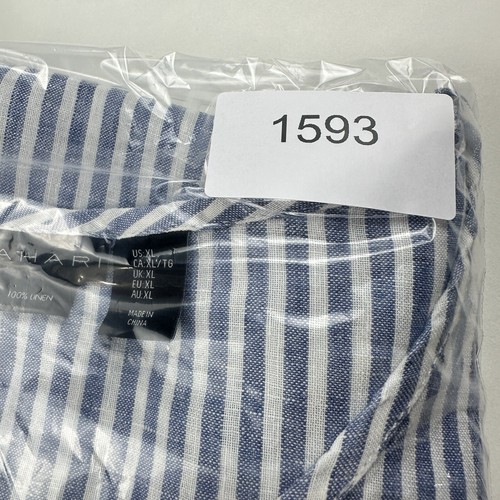 Tahari Linen Short Sleeve Top sz XL Navy White Stripes Pocket Beachy Relaxed - Picture 8 of 8