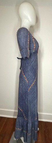 VTG 70s Maxi Dress Empire Waist Hippie Terri Junior California SZ XS / S - Picture 4 of 6