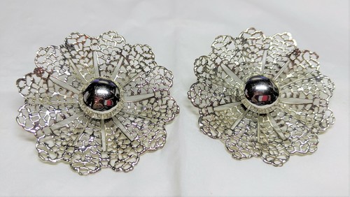 Huge Vintage Sarah Coventry Fan Fare Silver Filigree Statement Clip Earrings