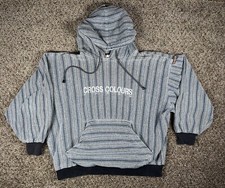 Vintage Cross Colours Jeans Spellout Embroidered Striped Hoodie Size 1 USA Made