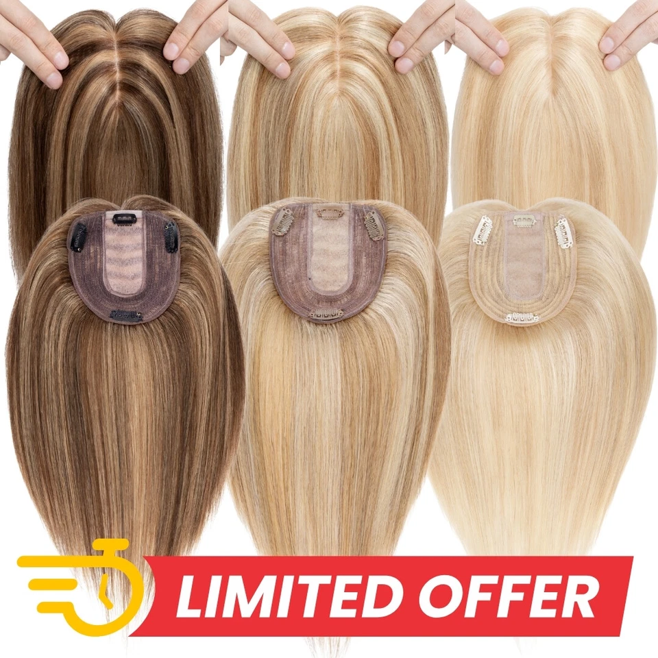 Topper Hairpieces Top Wiglet Women's Toupee Clip In 100% Real Human Hair Silk US - Image 2 of 4