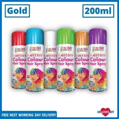 SPECIAL OCCASIONS! PF Gold Hair Glitter Spray Colour Paint Temporary Washout Hair Washable 200ml
