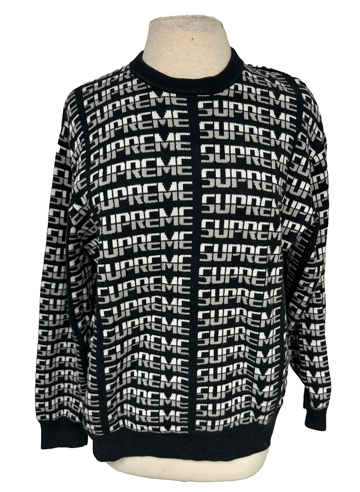 Pull tricoté Supreme Repeat noir/blanc taille L