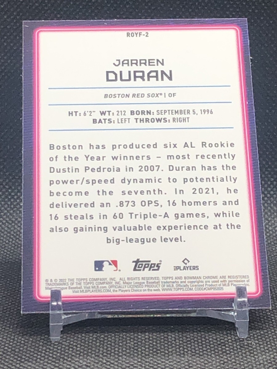 2022 Bowman Chrome Jarren Duran Rookie of the Year Favorites Mojo