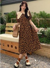 Summer new style French retro doll collar dress Puff sleeve high waist floral