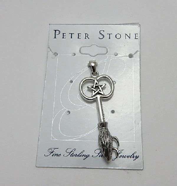 Witch Broom Pentacle sterling silver pendant by Peter Stone wiccan pentagram - Image 2 of 4