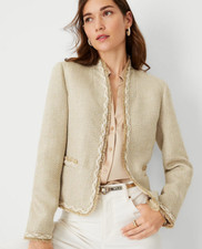 NEW ANN TAYLOR 179 CHAMPAGNE METALLIC TWEED CUTAWAY JACKET SZ 10P 10 PETITE