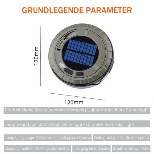 Campinglampe Laterne Outdoor Leuchte Zeltlampe Campingleuchte Solarlampen LCD - Bild 15 von 20