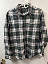 Eddie Bauer Relaxed Flannel Shirt Mens Sz M Green Long Sleeve Outdoors Hiking
