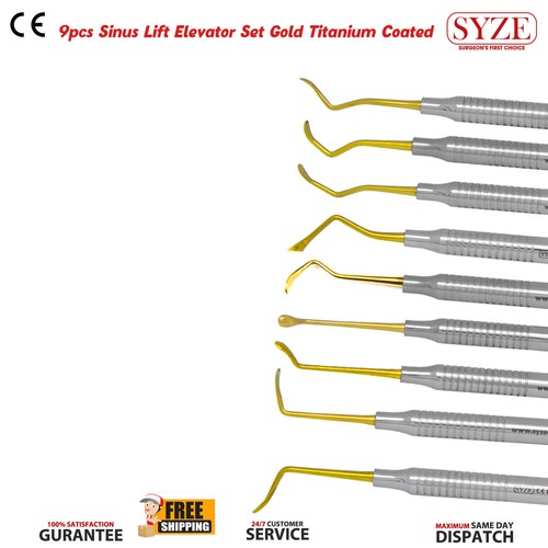 Juego de elevador de senos dental de 9 piezas Instrumentos quirúrgicos recubiertos de titanio dorado Reino Unido - Imagen 2 de 3
