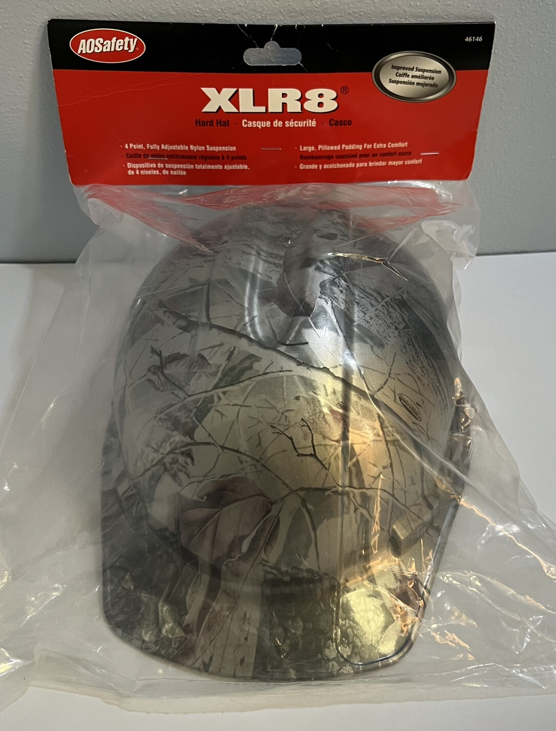 New aosafety xlr8 hard hat woodland camo adjustable safety gear construction nos