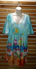 Leoma Lovegrove Woman's Medium Blouse/Cover Up Beach Pool Cruise ART Color Bike