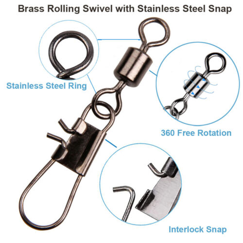 Fishing Swivels Snaps Kit Rolling Barrel Swivel Lure Connector Tackle Box 1#-10# - Picture 13 of 48