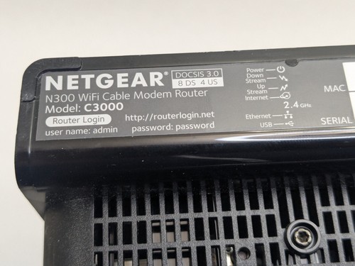 NETGEAR N300 C3000-100NAS Cable Modem / Router 2.4g WiFi Combo DOCSIS 3.0 - Picture 3 of 5